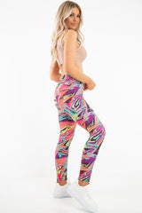 Pink Abstract High Waist Activewear Leggings - Ryli