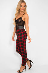 Red Check Belted Tapered Trousers - Reanne