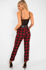 Red Check Belted Tapered Trousers - Reanne