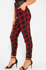 Red Check Belted Tapered Trousers - Reanne