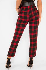 Red Check Belted Tapered Trousers - Reanne