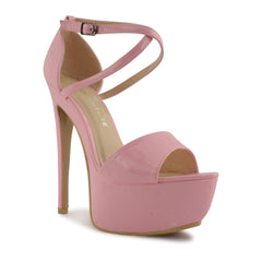 Pink Patent Cross Over Strap Platform Heels - Martha