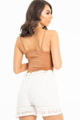Camel Shirred Cup Sleeveless Crop Top - Divya