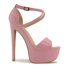 Pink Patent Cross Over Strap Platform Heels - Martha