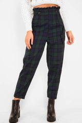 Navy Tartan Frill Detail Trousers - Bristal