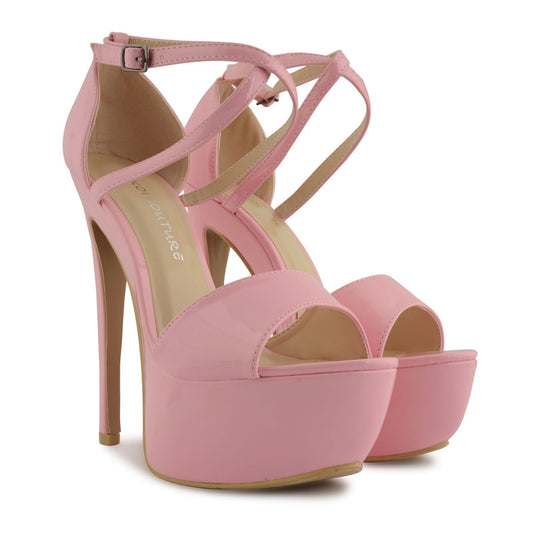 Pink Patent Cross Over Strap Platform Heels - Martha