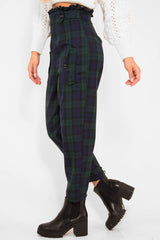 Navy Tartan Frill Detail Trousers - Bristal