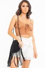 Camel Shirred Cup Sleeveless Crop Top - Divya