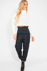 Navy Tartan Frill Detail Trousers - Bristal