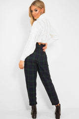 Navy Tartan Frill Detail Trousers - Bristal