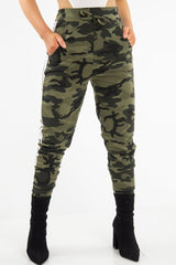 Khaki Camouflage Print Side Stripe Joggers - Shannen
