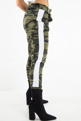 Khaki Camouflage Print Side Stripe Joggers - Shannen