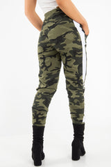 Khaki Camouflage Print Side Stripe Joggers - Shannen