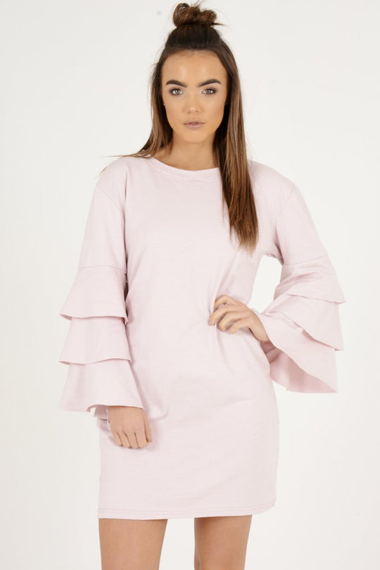 Pink Frilled Sleeve Swing Dress - Aaria