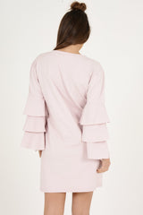 Pink Frilled Sleeve Swing Dress - Aaria
