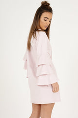 Pink Frilled Sleeve Swing Dress - Aaria