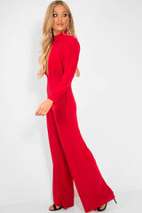 Red Keyhole Front Wide Leg Jumpsuit - Louna