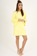 Yellow Frilled Sleeve Swing Dress - Aaria