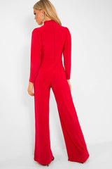 Red Keyhole Front Wide Leg Jumpsuit - Louna