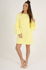 Yellow Frilled Sleeve Swing Dress - Aaria