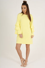 Yellow Frilled Sleeve Swing Dress - Aaria
