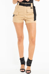 Camel Buckle Front Woven Utility Shorts - Minh