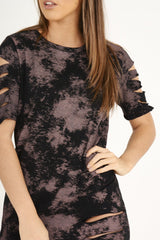 Purple Acid Wash Distressed T-Shirt Dress - Sonja