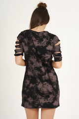 Purple Acid Wash Distressed T-Shirt Dress - Sonja