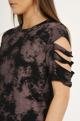 Purple Acid Wash Distressed T-Shirt Dress - Sonja