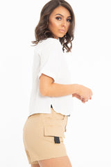 White Plunge Button Up Crop Blouse - Merina