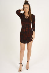 Red Tie Dye Long Sleeve Lace Up Dress - Ismi