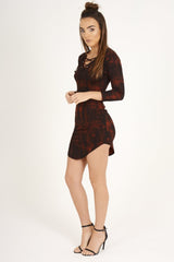 Red Tie Dye Long Sleeve Lace Up Dress - Ismi