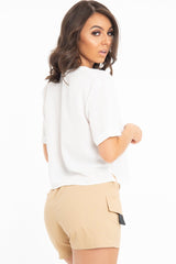 White Plunge Button Up Crop Blouse - Merina