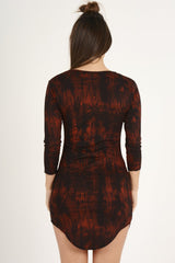 Red Tie Dye Long Sleeve Lace Up Dress - Ismi