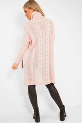 Pink Cable Knit Roll Neck Jumper - Laraina