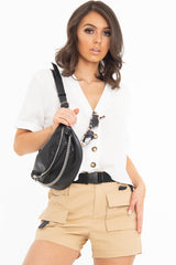 White Plunge Button Up Crop Blouse - Merina