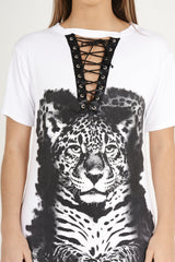 White Lace Up Tiger T-shirt Dress - Mali