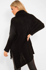 Black Cable Knit Roll Neck Jumper - Laraina