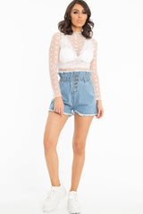 White Star Mesh High Neck Long Sleeve Top - Shine