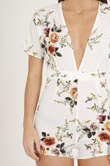 White Floral V Cut Playsuit - Dianne