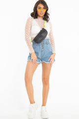 White Star Mesh High Neck Long Sleeve Top - Shine