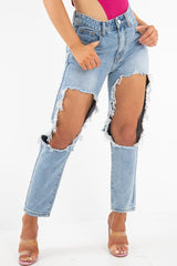 Light Extreme Rip Boyfriend Jeans - Mazy