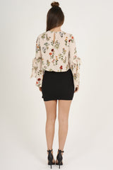 Apricot Floral Tie Bell Sleeve Top - Gemma
