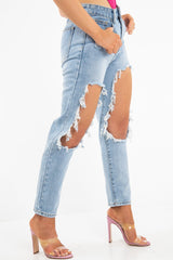 Light Extreme Rip Boyfriend Jeans - Mazy