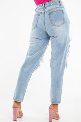 Light Extreme Rip Boyfriend Jeans - Mazy