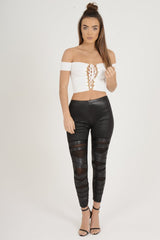 Black Wet Look Mesh Insert Leggings - Eliza
