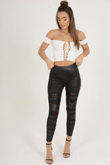 Black Wet Look Mesh Insert Leggings - Eliza