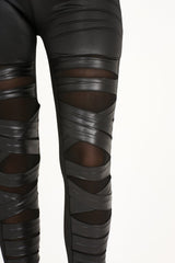 Black Wet Look Mesh Insert Leggings - Eliza