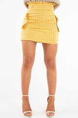 Yellow Blue Check Ruffle Waist Zip Front Skirt - Izzie