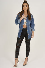 Dark Studded Distressed Oversized Denim Jacket - Barbara